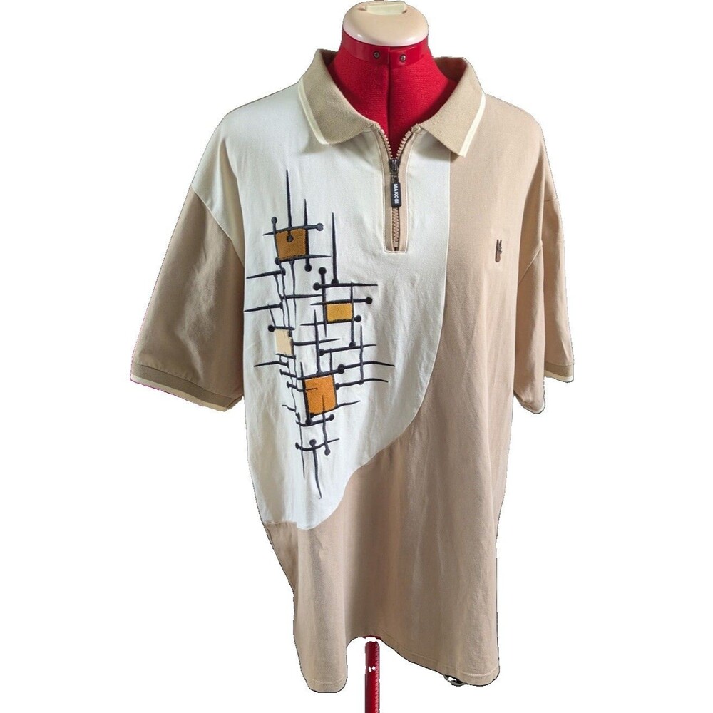 Makobi Men’s Color Block Khaki Polo Size 2XL